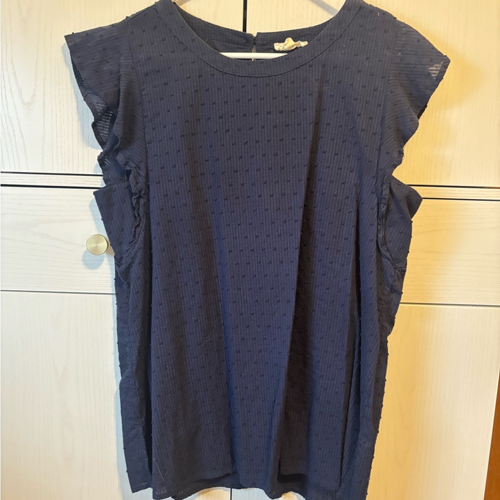 Elegant Navy Ruffle Sleeve Blouse